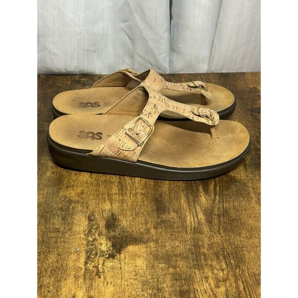 Sas Sanibel T Strap Slide Sandal Golden Cork Womens Size 10 Comfort - Picture 1 of 11